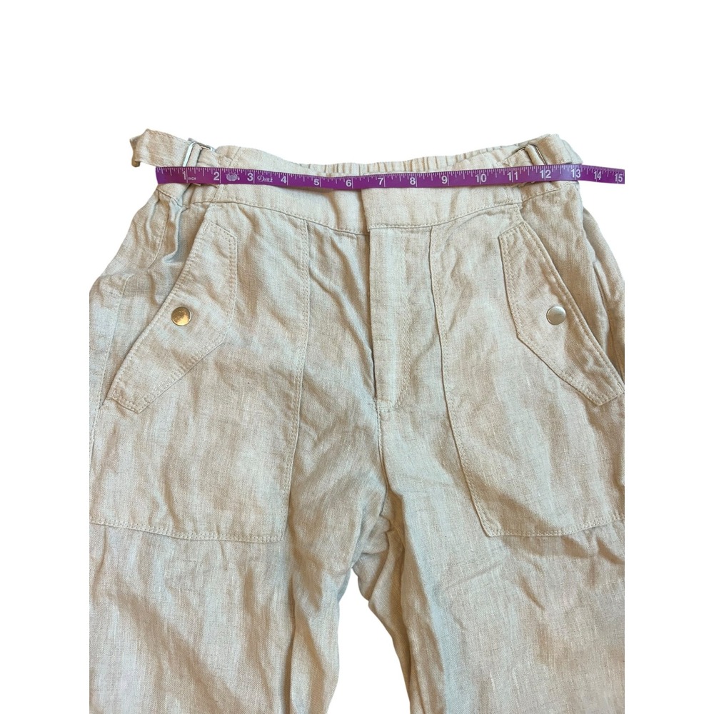 Athleta Voyager Linen Pant High Rise Straight Leg Adjustable Waist Beige Size 2 - Picture 7 of 8